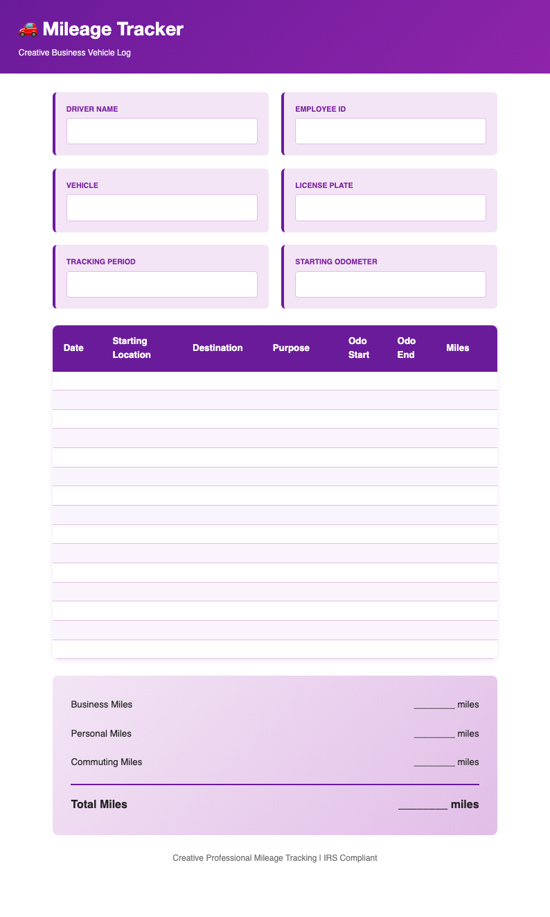 Purple professional mileage tracker